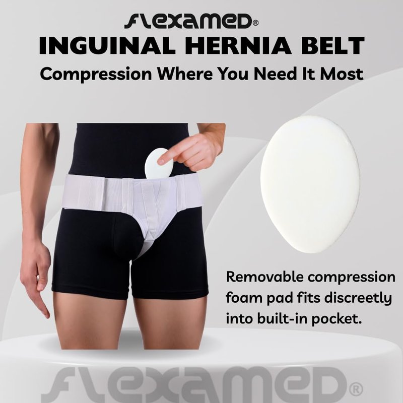 FlexaMed Double Inguinal Groin Hernia Truss with Removable Compression Pads - White Medium