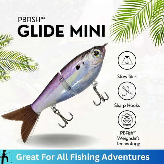 PBFish MINI Glide Bait Slow Sinking Wide S Motion Smooth Glide Strong Hooks 4 Inches Shad Yellow Perch Bluegill (Shad)