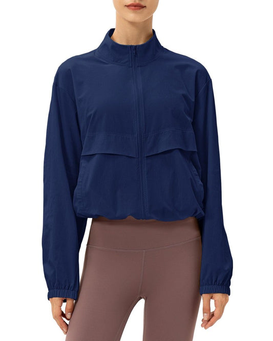 Locachy Women's Lightweight Zip Up Athletic Jacket Stand Collar Windproof Sun Protection Workout Outdoor Jacket Navy S