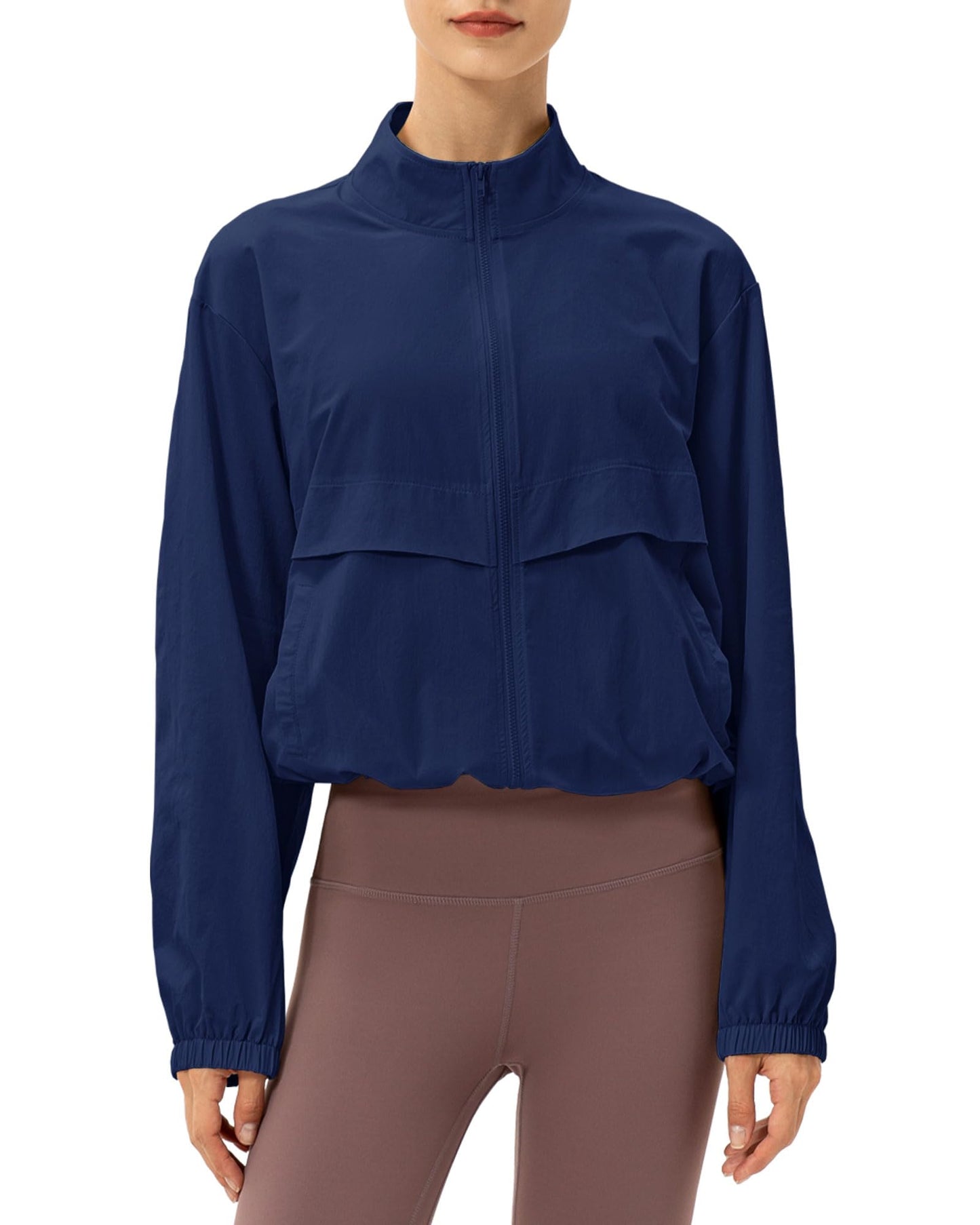 Locachy Women's Lightweight Zip Up Athletic Jacket Stand Collar Windproof Sun Protection Workout Outdoor Jacket Navy XL