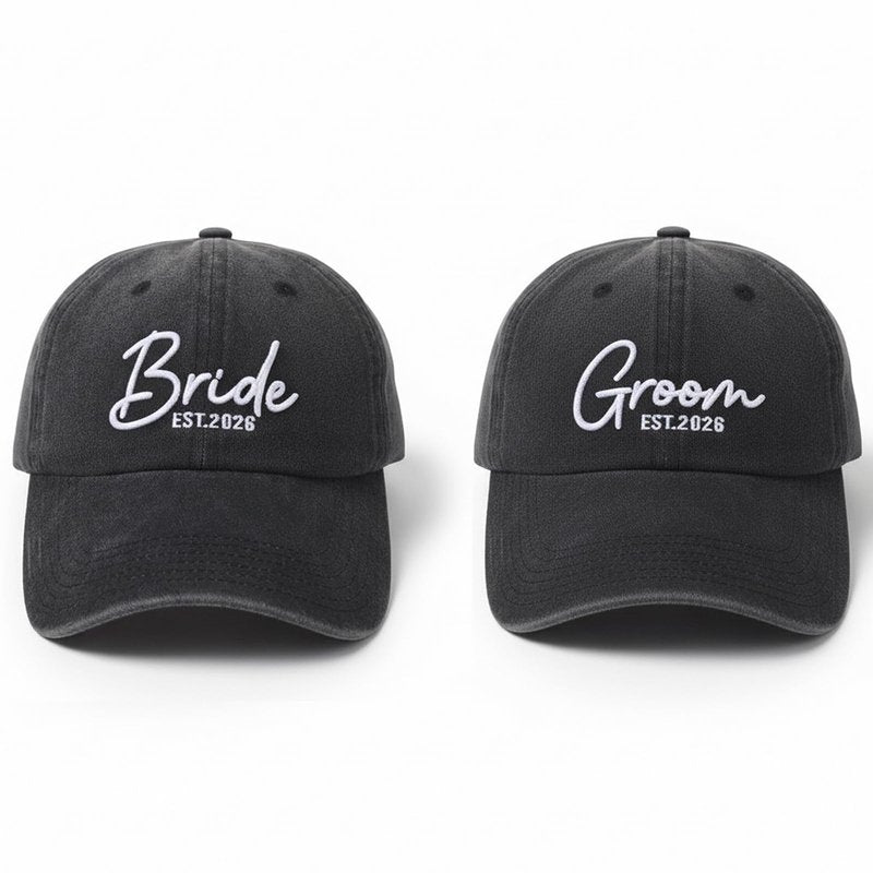 Zhamate Bride and Groom Hats for Wedding Gifts 2026 Adjustable Embroidered Engagement Honeymoon Newlyweds Baseball Caps for Couples Honeymoon Anniversary Black