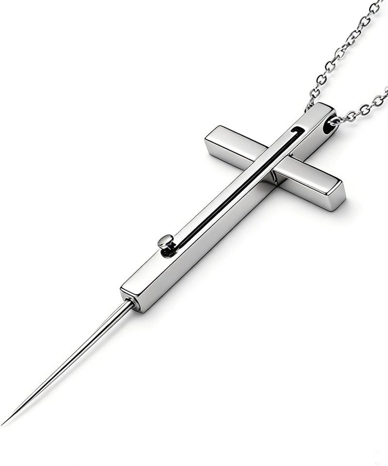 Self Defense Necklace - Hidden Cross Pendant with Safety Lock | 21-Inch Stainless Steel Emergency Tool
