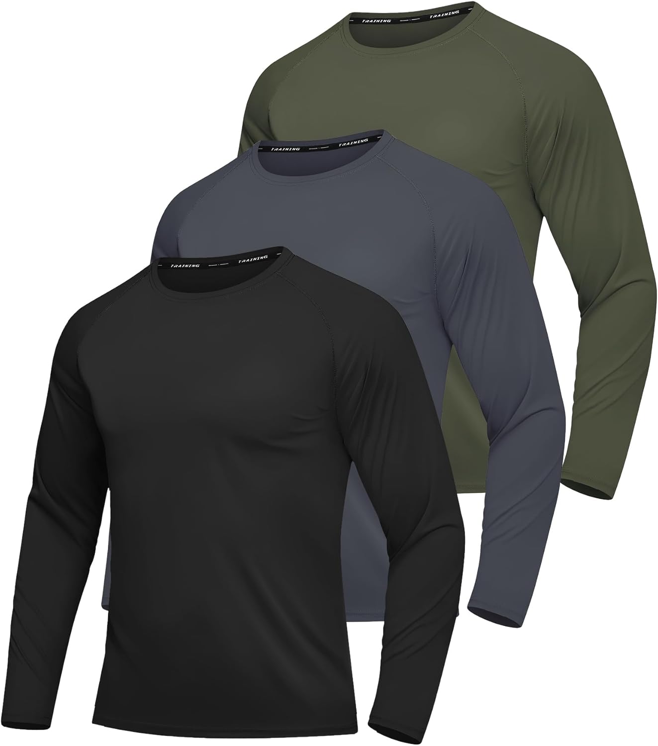 Men's UPF 50+ Sun Protection Shirts - Quick-Dry Long Sleeve UV Fishing & Running Rash Guard | 3 Pack