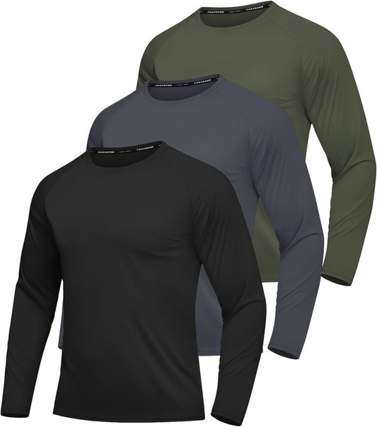 Men's UPF 50+ Sun Protection Shirts - Quick-Dry Long Sleeve UV Fishing & Running Rash Guard | 3 Pack