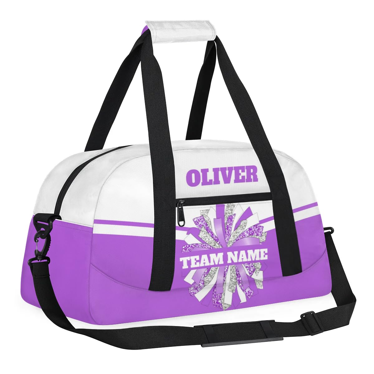 Personalized Cheerleader Bag Dance Bag for Girl, Custom Team Bag Gym Bag Sport Duffel Bag, Weekender Bags Travel Bag for Cheer Team Purple Sliver Glam