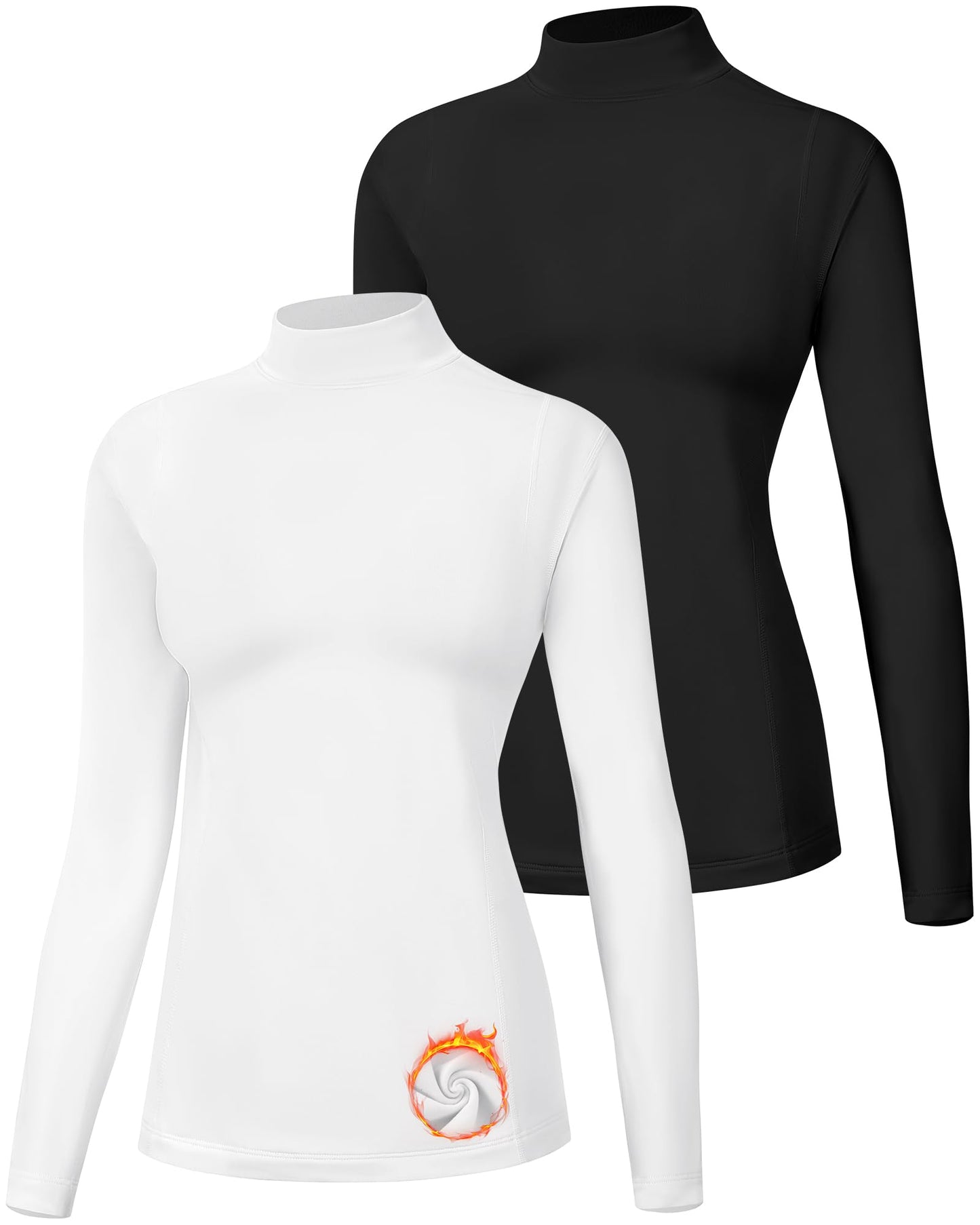 Runhit Women's Thermal Fleece Compression Shirt Mock Neck Long Sleeve Athletic Base Layer Tops Running Workout Football Golf Cold Weather Gear Black+White XS