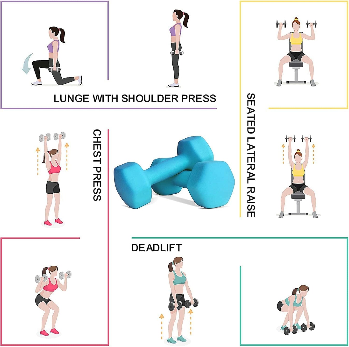 Balelinko Home Gym Equipment Workouts Strength Training Weight Loss Pilates Weights Yoga Sets Free Weights for Women, Men, Seniors and Youth, 3LB Blue, Pair