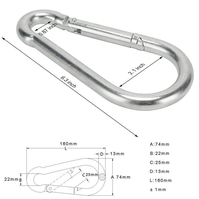 Big Carabiner Clip Heavy Duty Spring Snap Hook 6.3 Inch Steel Clip Link M1313x160mm