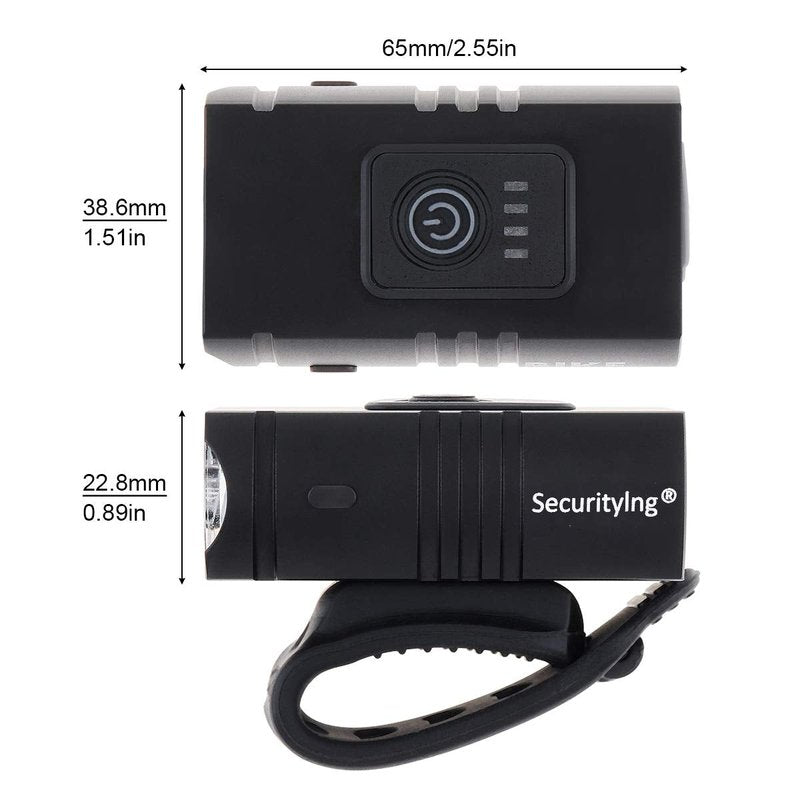 SecurityIng USB Rechargeable Bike Front Light, Super Bright 2 LED 1000LM Waterproof 6 Modes Bicycle Headlight and Tail Rear Light Set Taillight, Built-in 1000mAh Battery and Power Indicators