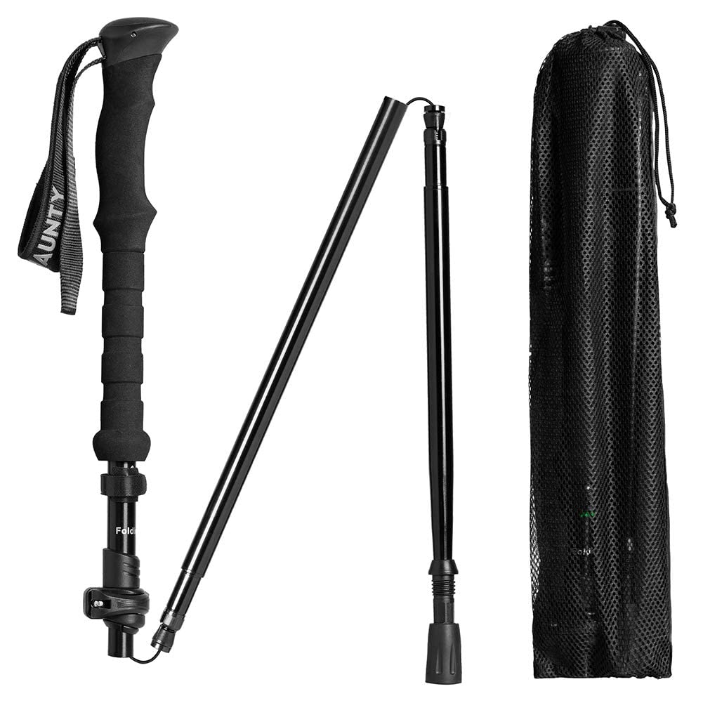 Collapsible Walking Stick for Travel, Adjustable Lightweight Trekking Trail Hiking Pole Fit for Women Men's Height 4.9-6.3(ft),Best Gift for Hikers Backpackers & Campers, Dark Black