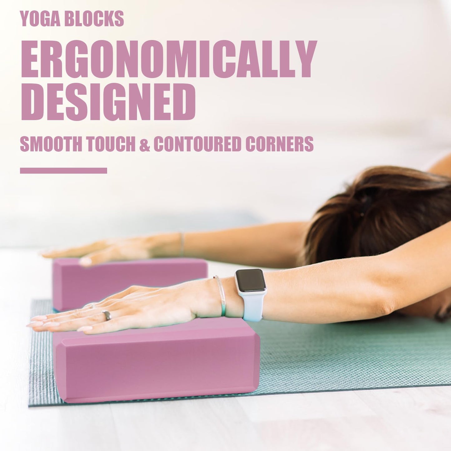 2 Pcs Yoga Blocks, 9"x6"x3" Foam Blocks Yoga Props for Pilates Stretching and Meditation Exercise Blocks Lightweight Yoga Essentials (Pink)