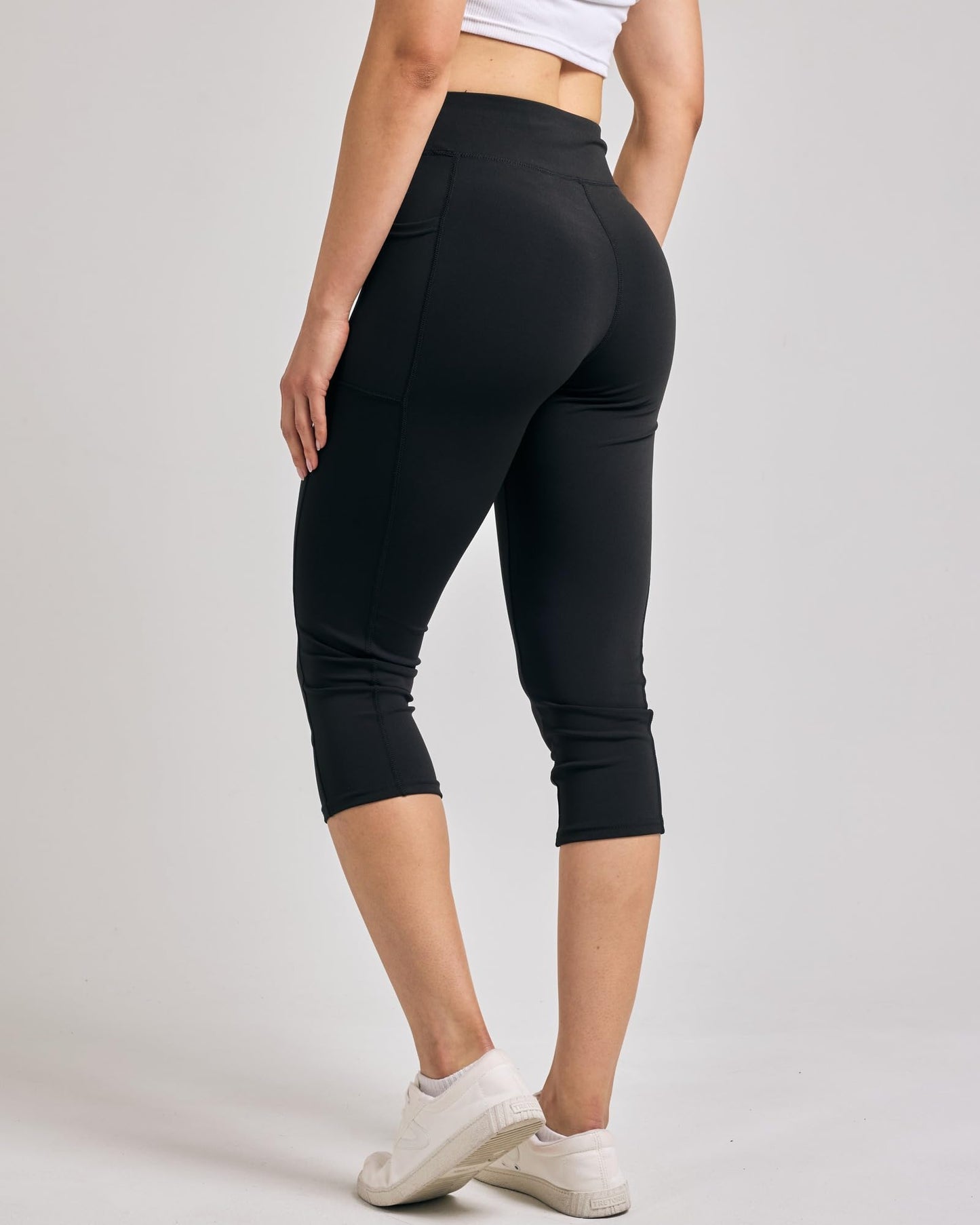 Real Essentials 4 Pack: Women's Capri Leggings with Pockets Casual Yoga Workout Exercise Pants (Available in Plus Size)