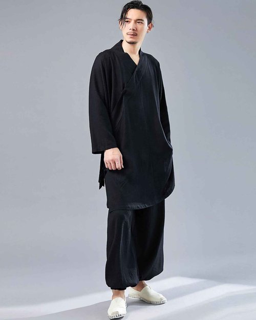 LZJN Men's Chinese Traditional Martial Arts Wear Tai Chi Uniform Kung Fu Clothing Wushu Tang Suit (MF-160 Black, L)