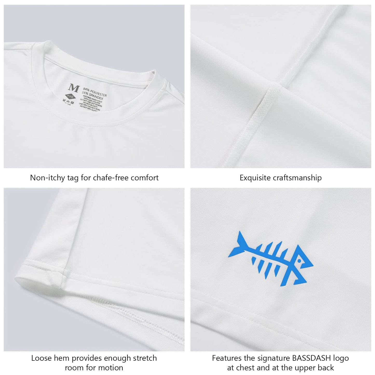 BASSDASH Men’s UPF 50+ Short Sleeve Fishing Shirts Performance Cooling UV Sun Protection Hiking T-Shirts White
