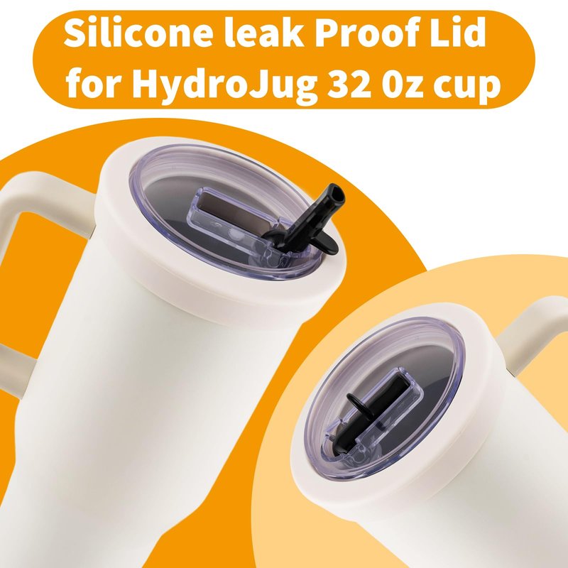 Silicone Flip Straw Lid Replacement Compatible with HydroJug 32 oz Traveler Cup, Compatible with Hydro Flask 32 oz and 40 oz Travel Tumblers. Cream color, Pack of 2.