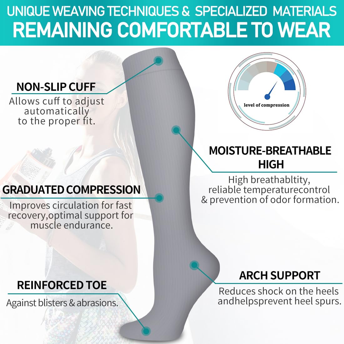 COOLOVER Copper Compression Socks for Women and Men(6 Pairs)-Best Support for Running, Athletic, Travel