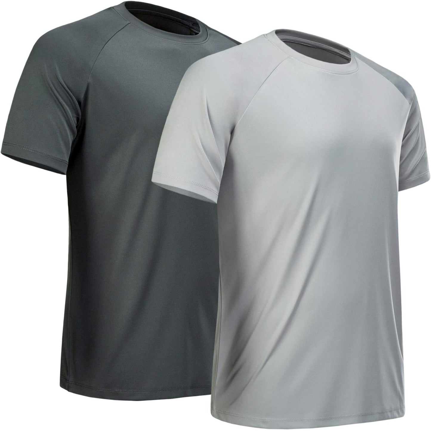 MCPORO Workout Shirts for Men Short Sleeve Quick Dry Athletic Gym Active T Shirt Moisture Wicking 2 Pack Dark Grey, Light Grey X-Large