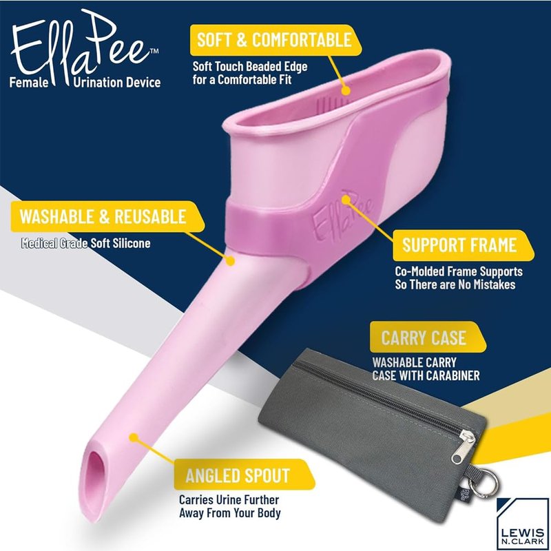 Lewis N. Clark EllaPee Female Urination Device, Reusable + Portable Bathroom, Female Urinal for Hiking, Outdoor, and Camping Essentials, Made with Medical Grade Silicone, Pink