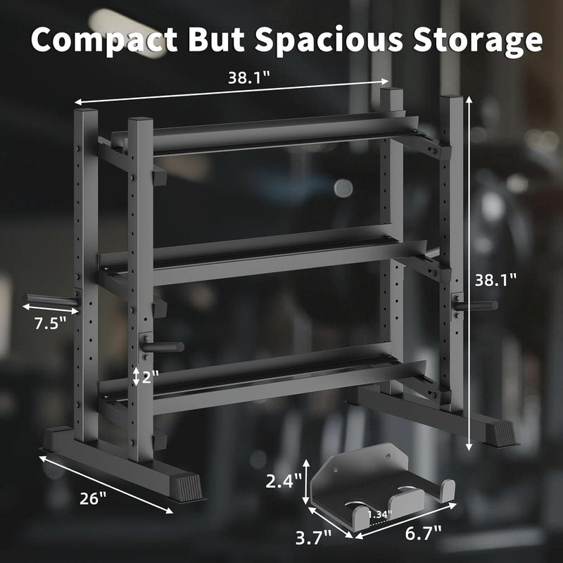 3-Tier Professional Dumbbell Rack, Commercial Grade Dumbbell Storage Rack,1800LB Capacity with Barbell Holder, Adjustable Heavy-Duty Weight Rack for Home Gym, Weight Stand for Dumbbells, Kettlebells & Weight Plates (Rack Only)