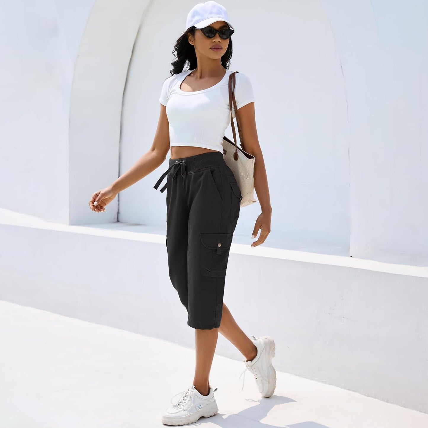 Women's Cargo Capris Hiking Pants - Lightweight Quick-Dry Cotton | 6 Pockets for Outdoor Travel