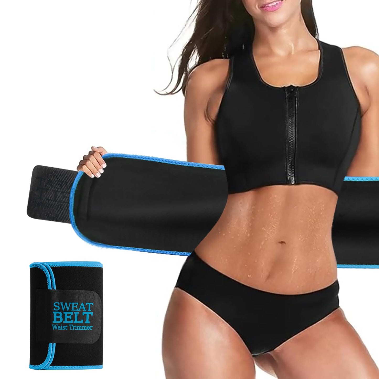 AMZBOSS Waist Trainer for Women Lower Belly Fat, Waist Sweat Band for Women, Belly Band Sweat Belt, Stomach Wrap, Faja Body Shaper (Blue, Medium)