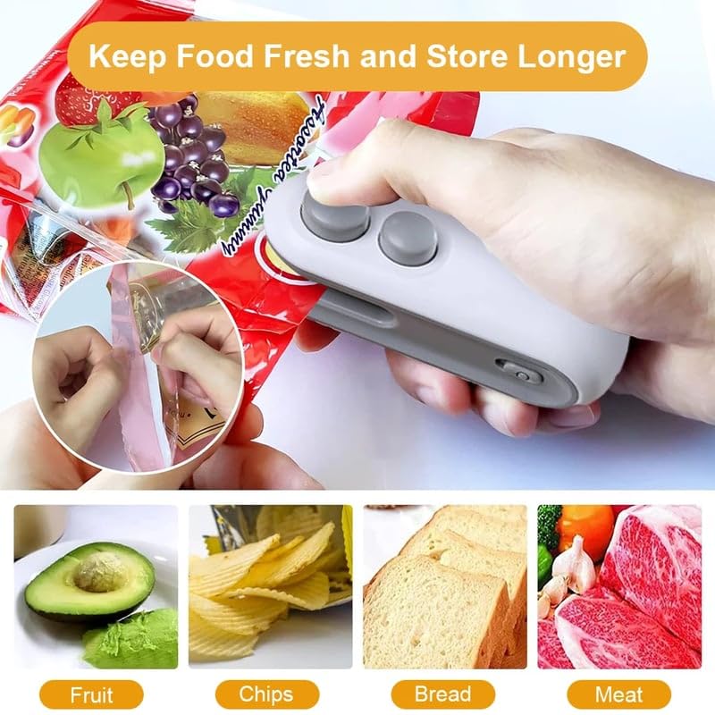 Mini Bag Sealer, 2024 New 2 in 1 Usb Rechargeable Chip Bag Sealer Heat Seal, Portable Handheld Rechargeable Vacuum Food Sealer Bag Sealing Machine for Snacks Chips Fresh Storage (White+Blue)