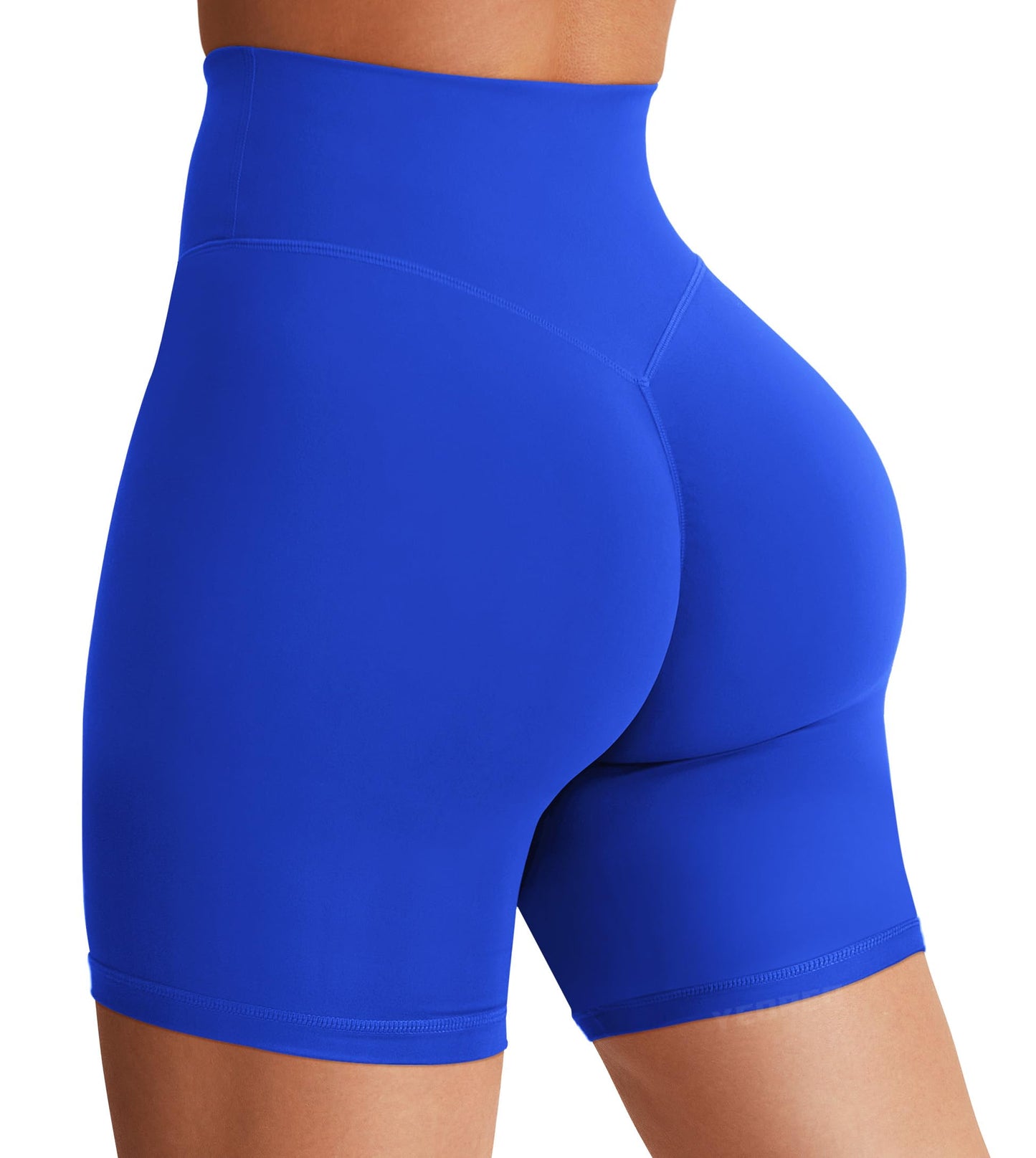 YEOREO Women's Biker Shorts 4.5" / 6" Workout Gym Shorts Craze High Waist Tummy Control Hidden Scrunch Running Yoga Blue M
