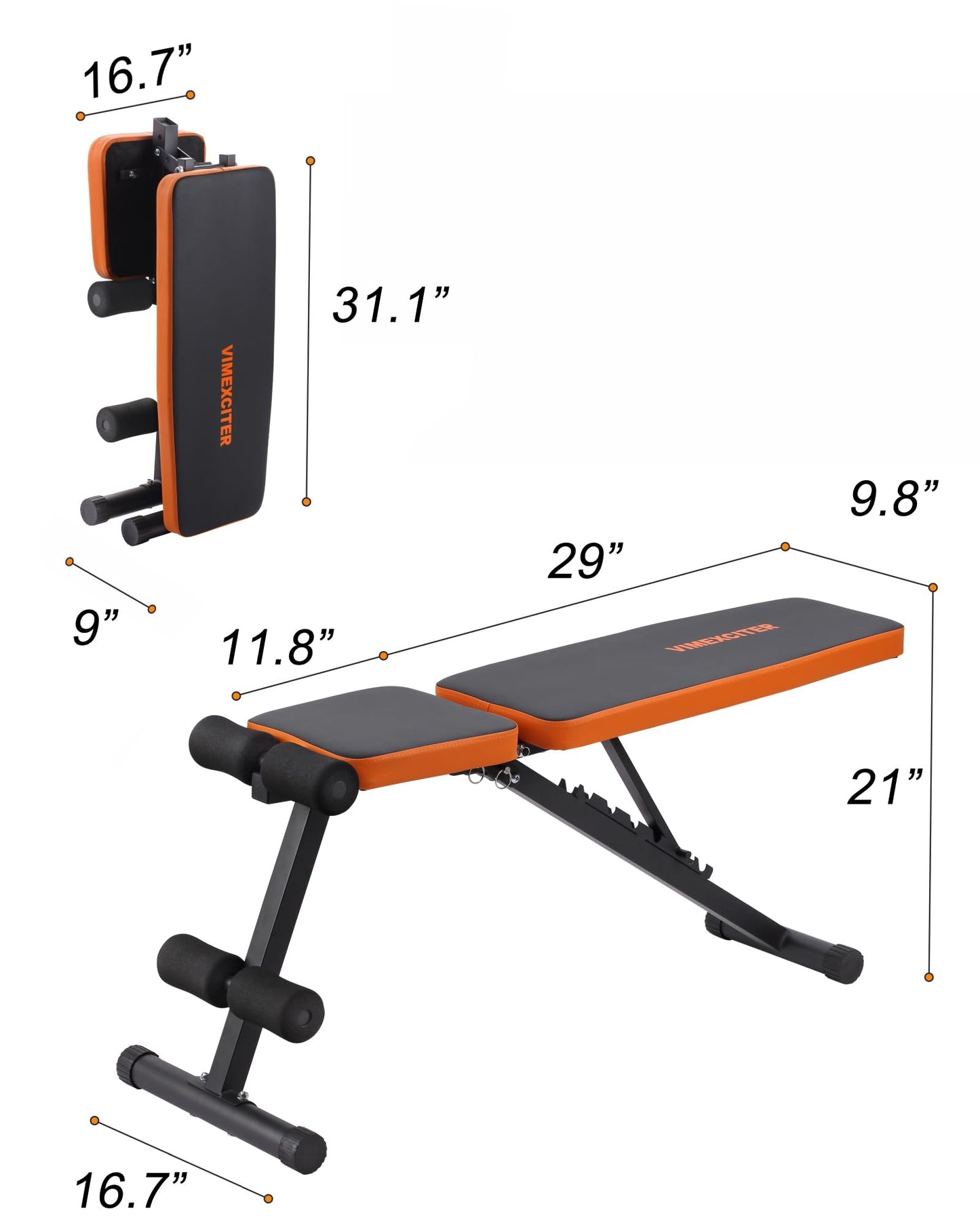 Vimexciter Weight Bench for Home Gym, Adjustable Workout Bench, Foldable Strength Training Bench, Incline Flat Decline Sit Up Bench for Full Body Workout with Fast Folding