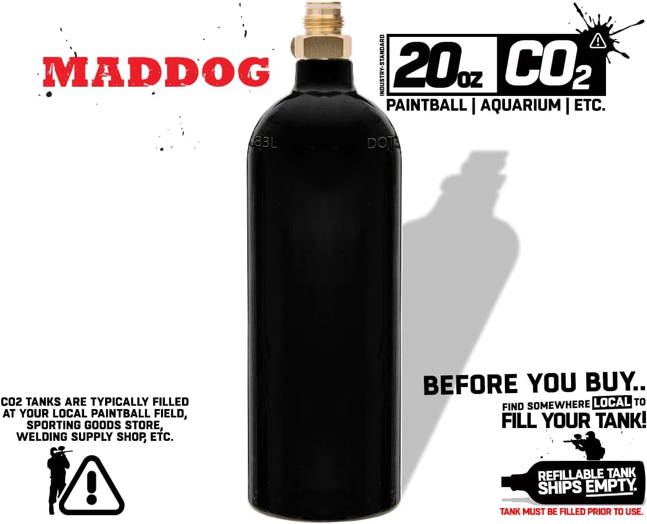 Maddog 20 Oz Refillable Aluminum CO2 Paintball Tank | Lightweight & Durable Design