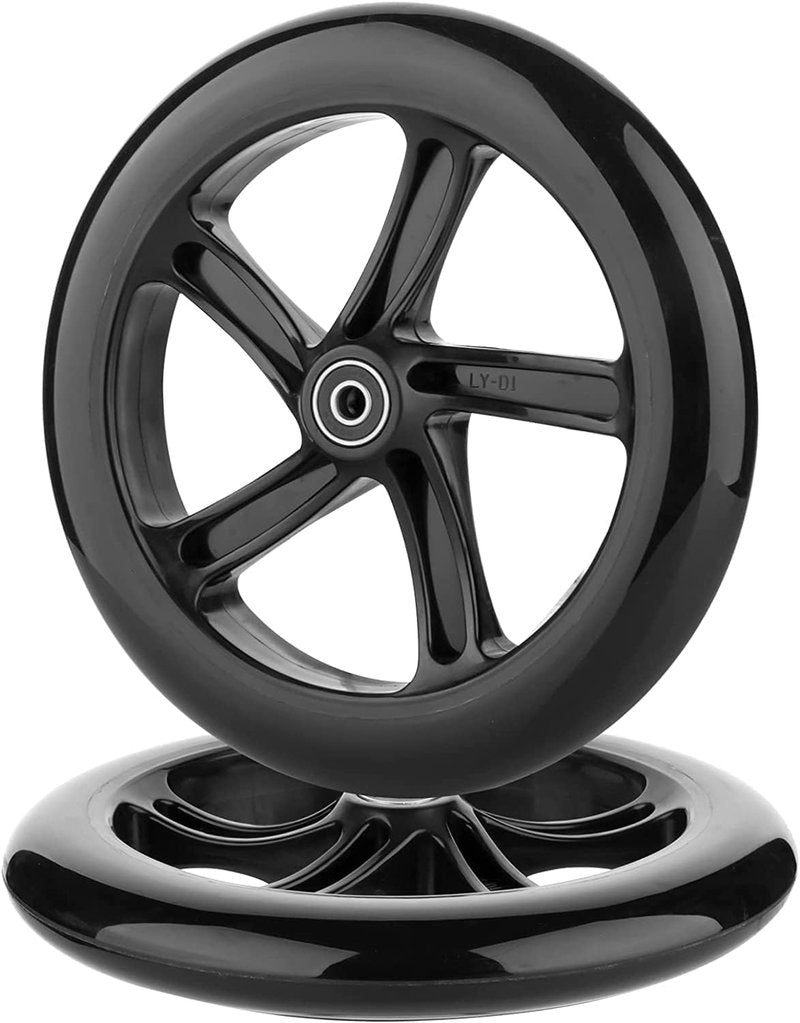 AOWESM 8 Inch Scooter Wheels 200mm Large Replacement Wheelchair Wheels w/Bearings ABEC-9 for Walker & Rollator & The Razor A5 Lux & Carbon Lux Kick Scooter & Shopping Cart (Set of 2) (Black)