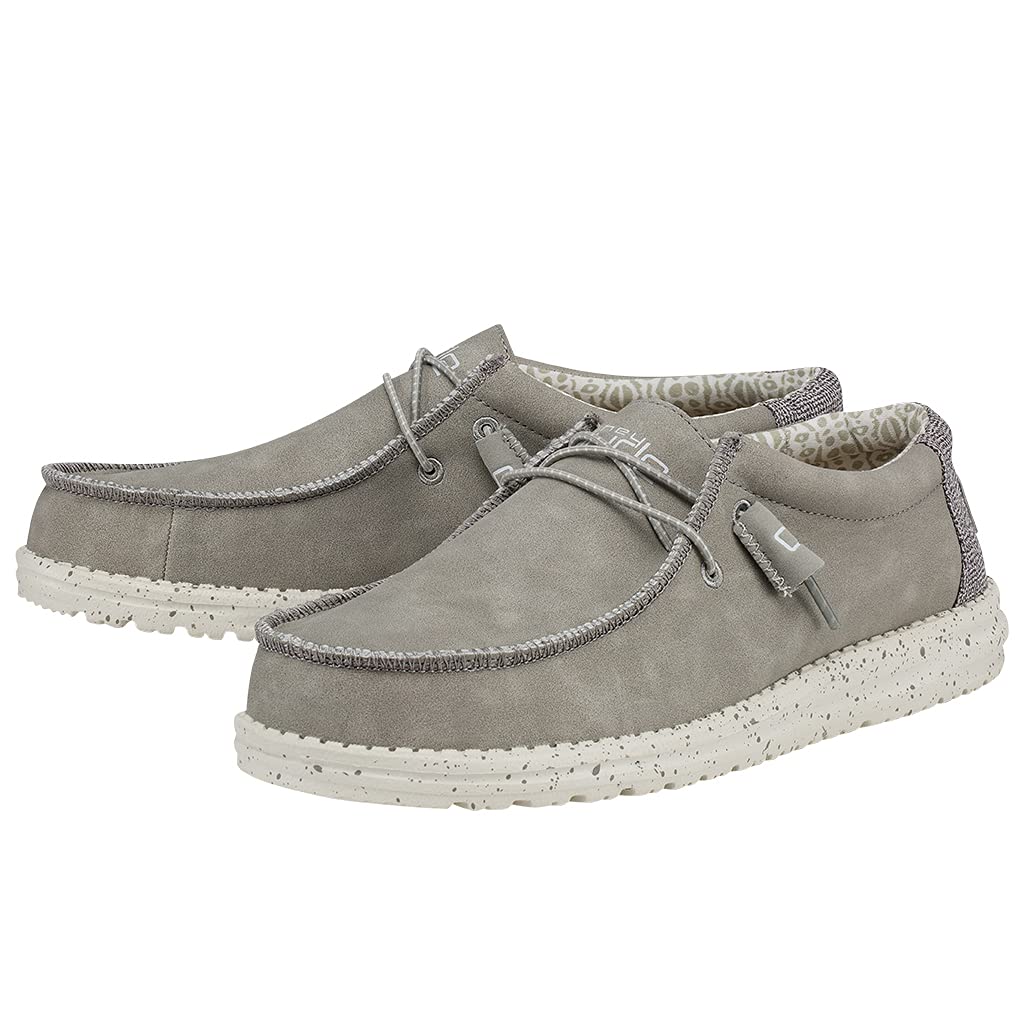 HEYDUDE Men's Wally Recycled Leather Silver Birch Size M9 | Men’s Shoes | Men's Lace Up Loafers | Comfortable & Light-Weight