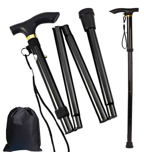 Folding Cane, Trekking Poles for Men, Women, Collapsible Walking Stick, Walking Cane with Carrying Bag, Adjustable,Lightweight, Anti Shock, Rubber Base for Hiking Camping