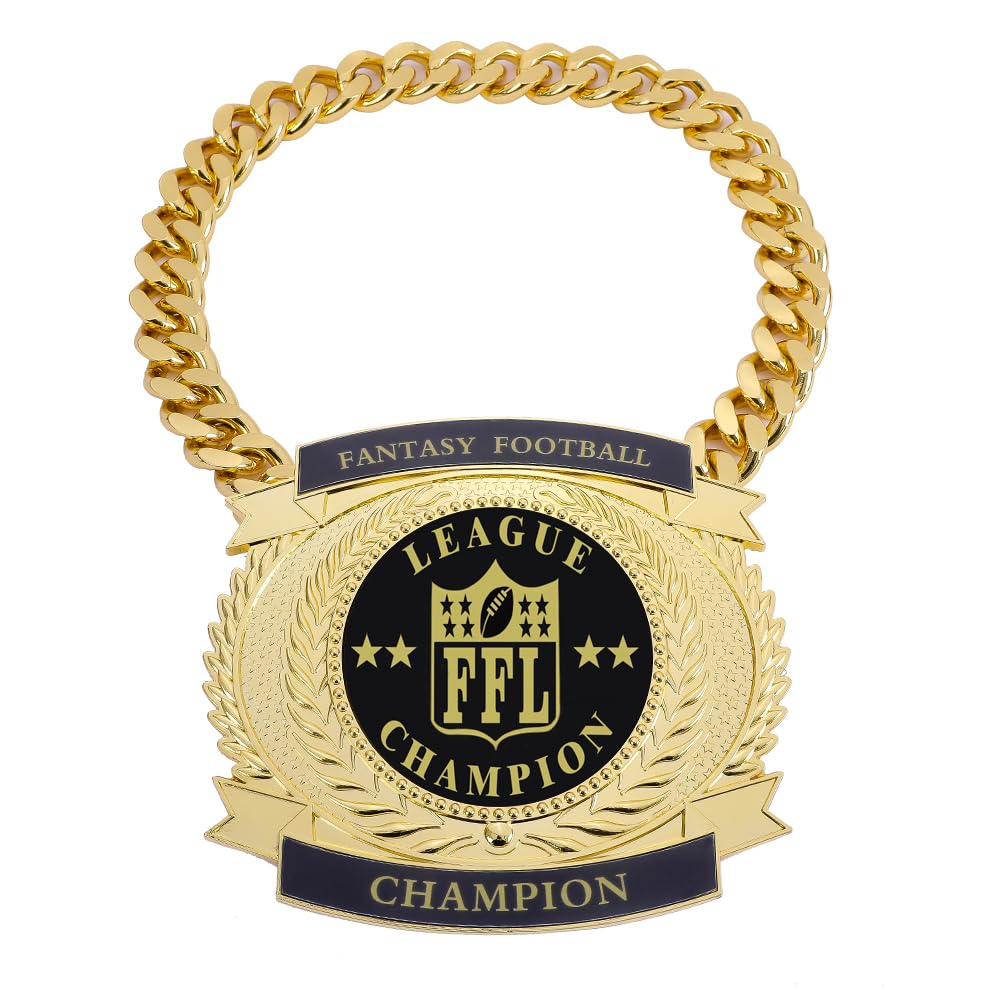 guancrown Fantasy Football Medal, Championship Chains Award Winner Prize Trophy, 7-3/4″ x 7″ Large Champ Medal (Black) (Gold Fantasy Football Medal)