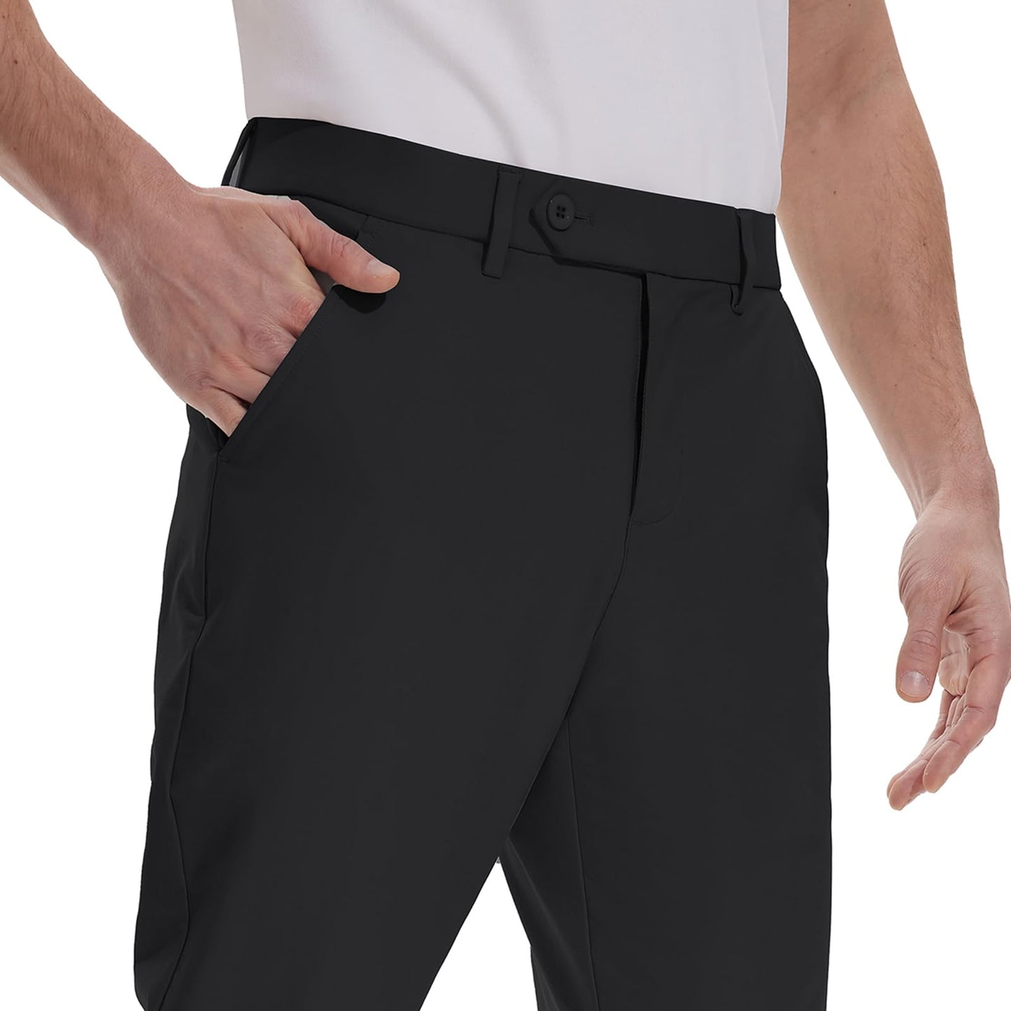 Hiwise Men's Golf Pants Stretch Dress Pants 30"/32"/34" Comfy Lightweight Casual Trousers Quick Dry Travel Pants with Pockets(Black, 34WX32L)