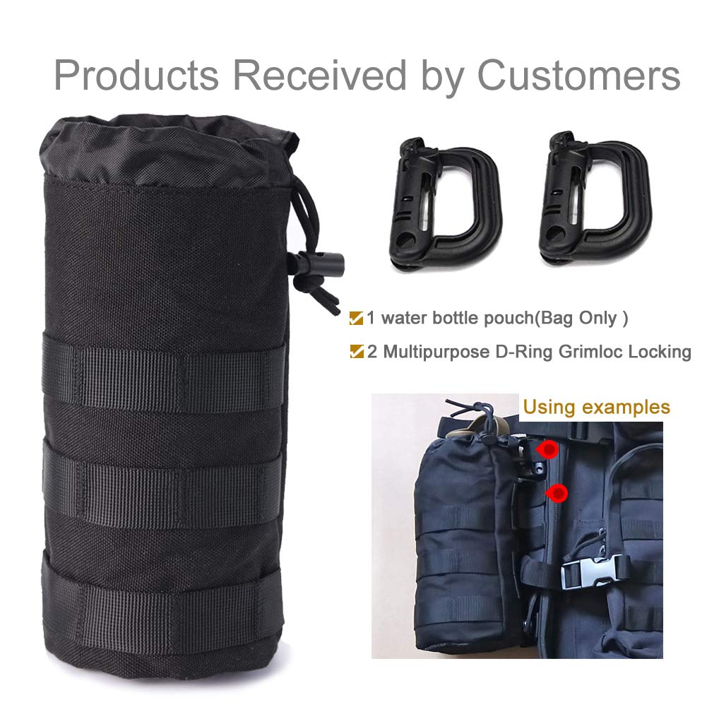 Upgraded Sports Water Bottles Pouch Bag, Tactical Drawstring Molle Water Bottle Holder Tactical Pouches, Travel Mesh Water Bottle Bag Tactical Hydration Carrier (Black-1Pack)