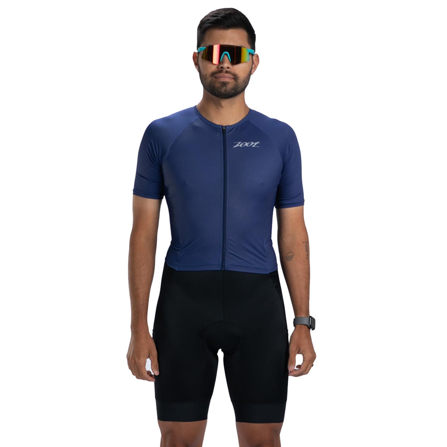 Zoot Men’s Core Tri Aero FZ Racesuit, Short Sleeve Moisture-Wicking Triathlon Suit, Plush Chamois & Storage for Race Day - Navy - 2X-Large