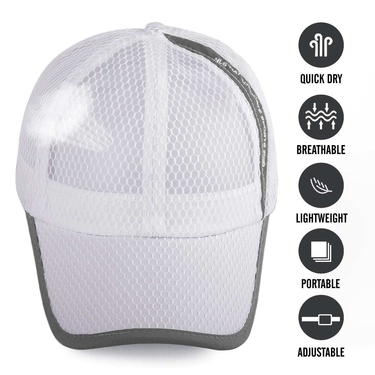 ELLEWIN Unisex Breathable Quick Dry Mesh Baseball Cap Sun Hat Tennis Cap White New-m/L