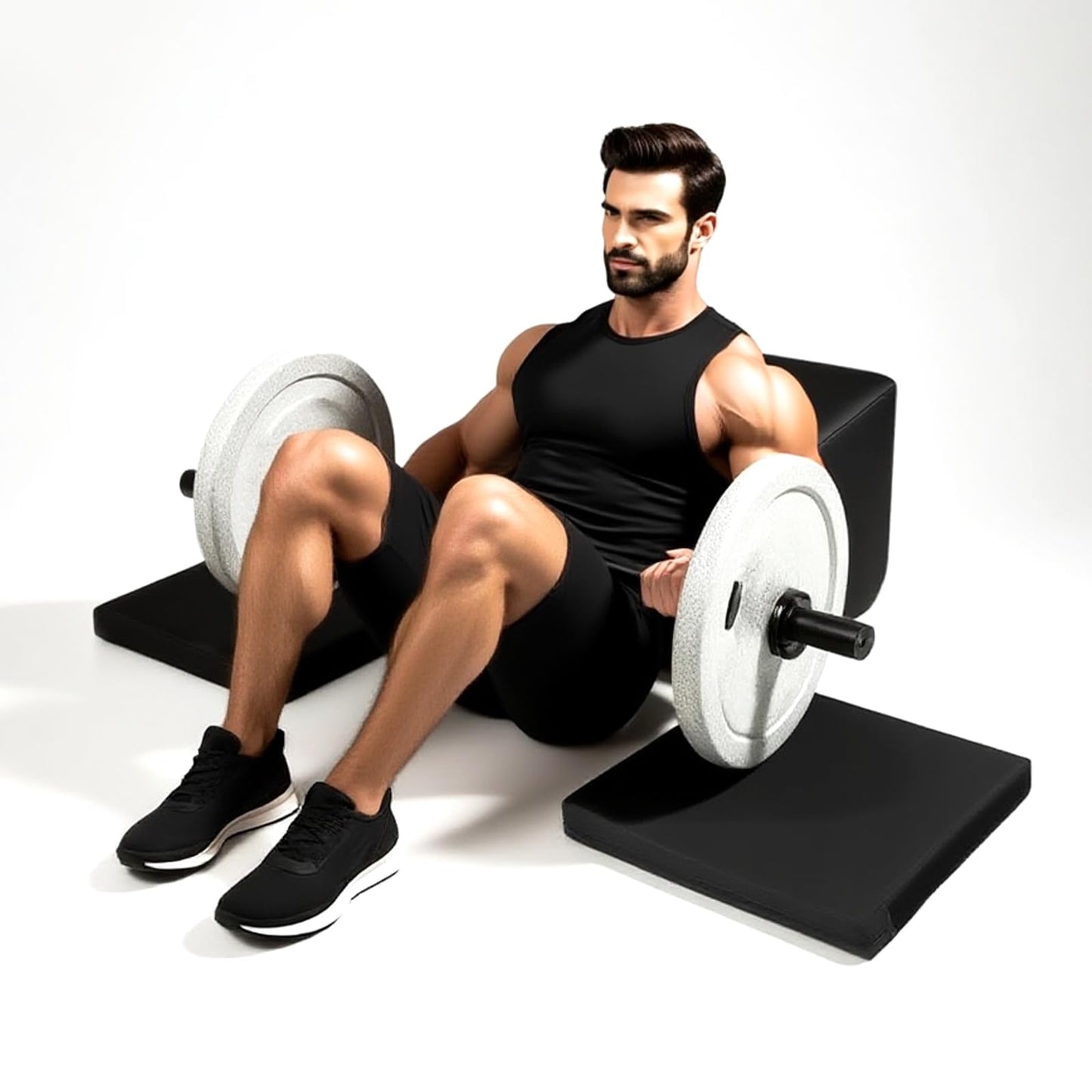 SEHAUSEU Adjustable Hip Thrust Bench, Pu Glute Machine with 2 Removable Height-Adjustable Training Pads, Multi-Function Full-Body Workout Box Suitable for Glute Presses/Glute Bridges/Box Jumps