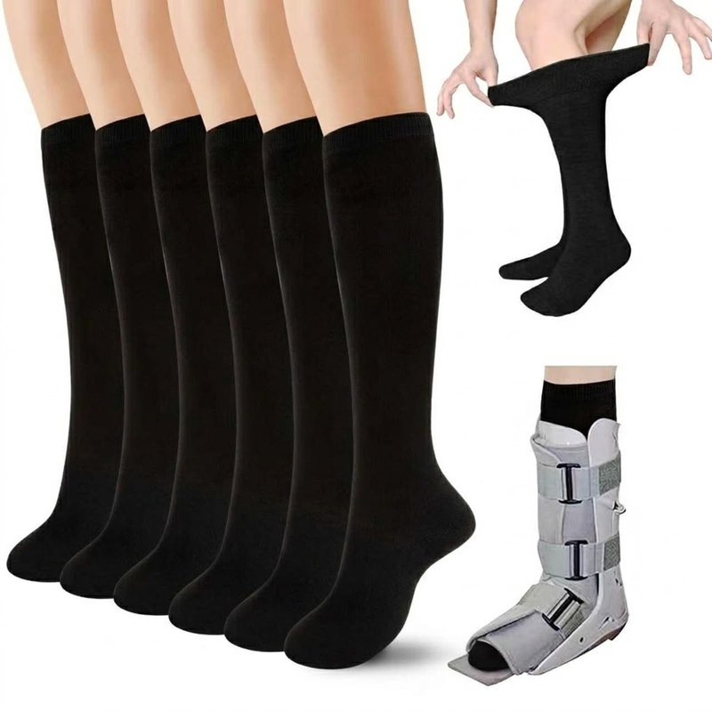 NCHEMDL Walking Boot Socks, 3 Pairs Tall Tube Sock Liners for Orthopedic Walker Brace, Fracture Cast Foot Cover, Knee High Socks for Cam Walker and Air Select Boots for Women Men (M/Black)