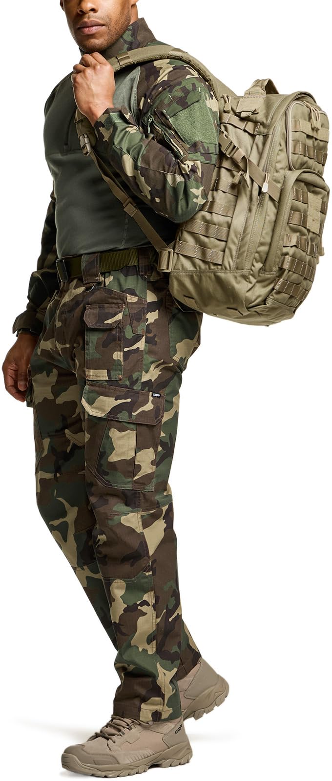 CQR Men's Tactical Pants, Water Resistant Ripstop Cargo Pants, Lightweight EDC Work Hiking Pants, Outdoor Apparel, Duratex Mag Pocket Print Woodland Camo, 28W x 30L