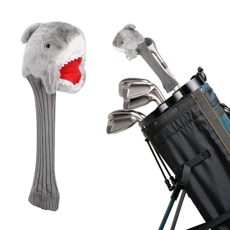 Joyzan Golf Headcovers, Knit Club Head Cover Shark Plush Cloth Portable Putter Driver Protector Funny Animal Handmade Protection Accessories Long Neck Pom Well Fairway Hybrid Woods Set Bag Men Women