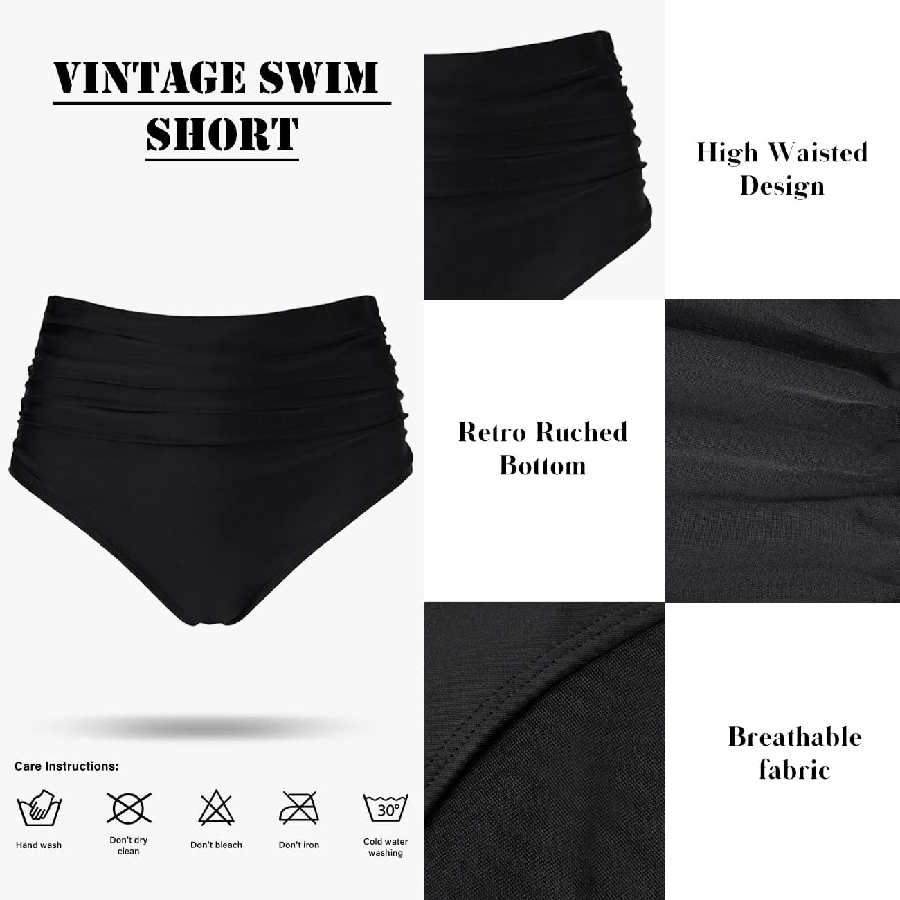 Amy Babe Women's High Waisted Bikini Sets Push Up Twist Front Spaghetti Straps Ruched Two Piece Swimsuit Bathing Suit Black (Medium)