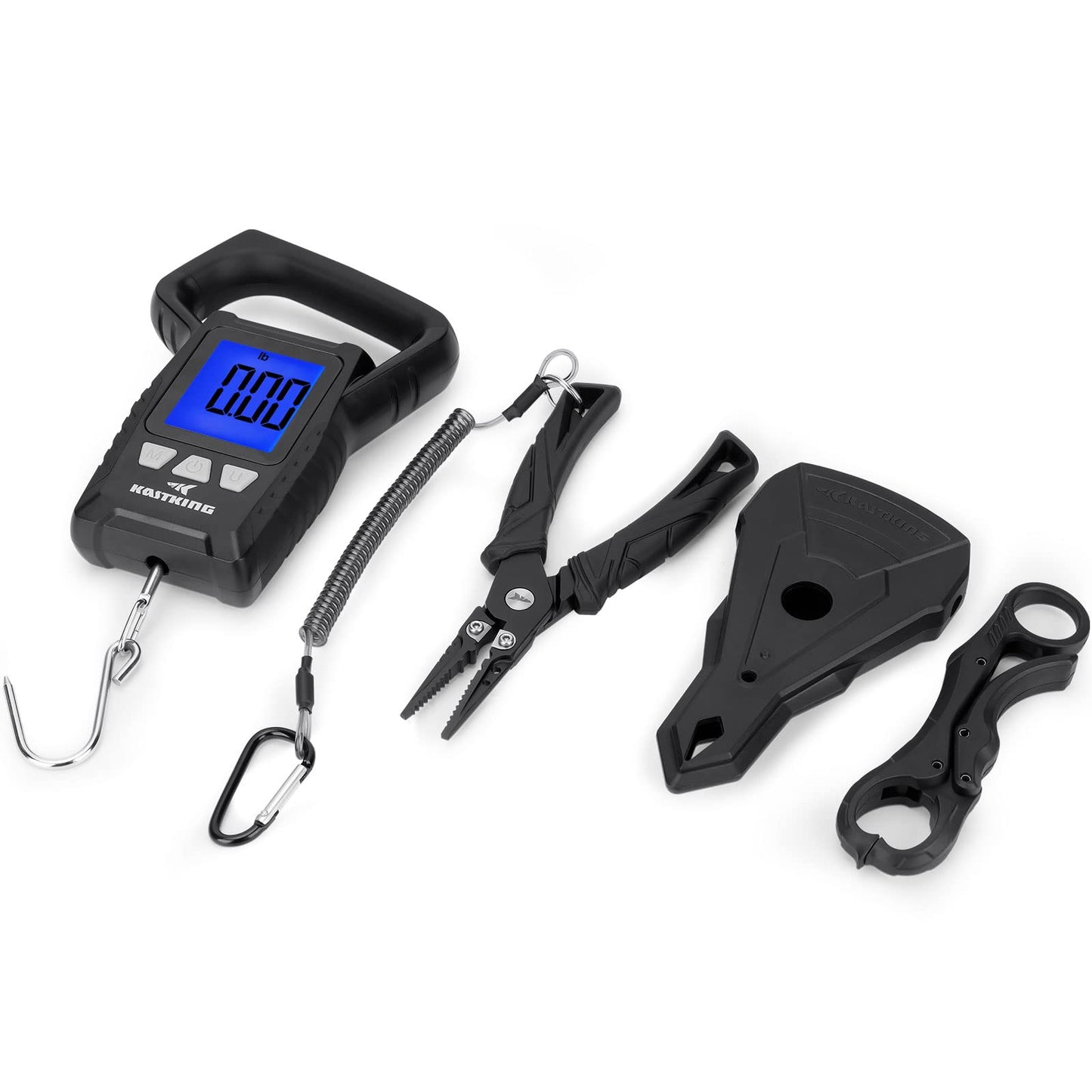 KastKing WideView Digital Fishing Scale with Fishing Pliers and Lip Grip Combo, 7” Stainless Steel Pliers, Large 2.5” Display, 110 LBs/50 Kg, Waterproof and Floating