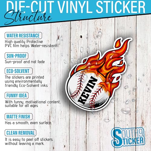 Custom Name Baseball Sticker Personalized Baseball Softball Name Number Kids Sports Team Gifts Waterproof Die-Cut Vinyl Sticker for Water Bottle Laptop Hard Hat Kindle Decal Birthday Gift for Her Him