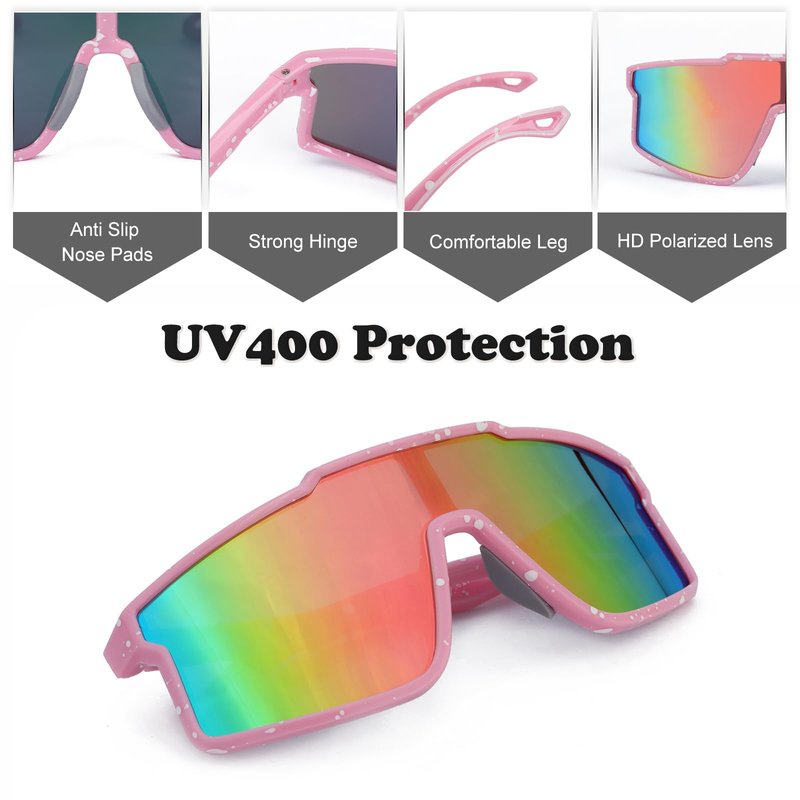 Aofalbe Kids Baseball Sunglasses, Youth Polarized Sports Sunglasses for Boys Girls, Cycling Softball Goggles UV400 Blocking (Pink Frame Pink Lens)