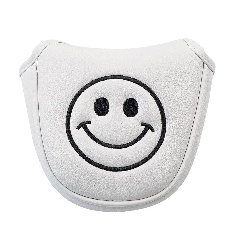 GOOACTION Golf Putter Headcover - Smiley Face Design Leather-Textured, Magnetic Closure, Water-Resistant Blade Protector, Navy Blue/White/Red/Yellow/Black (White, MU-V)