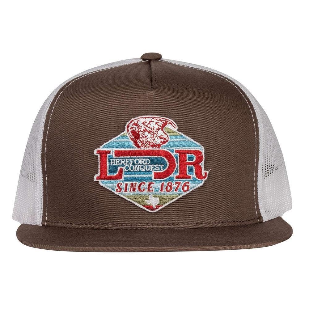 Lazy J Ranch Brown & White Conquest Classic Five Panel Trucker Hat - Adjustable Unisex Country Hats, Vintage Trucker Hat