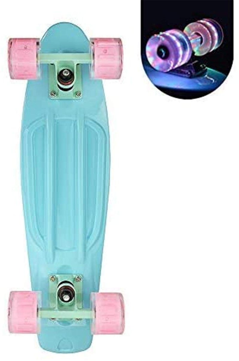 Cruiser Skateboard for Girls with LED Light Up Wheels Cool Completed Skate Board 22 inch for Kids Teens Beginners Standard Skateboard with Carrying Bag
