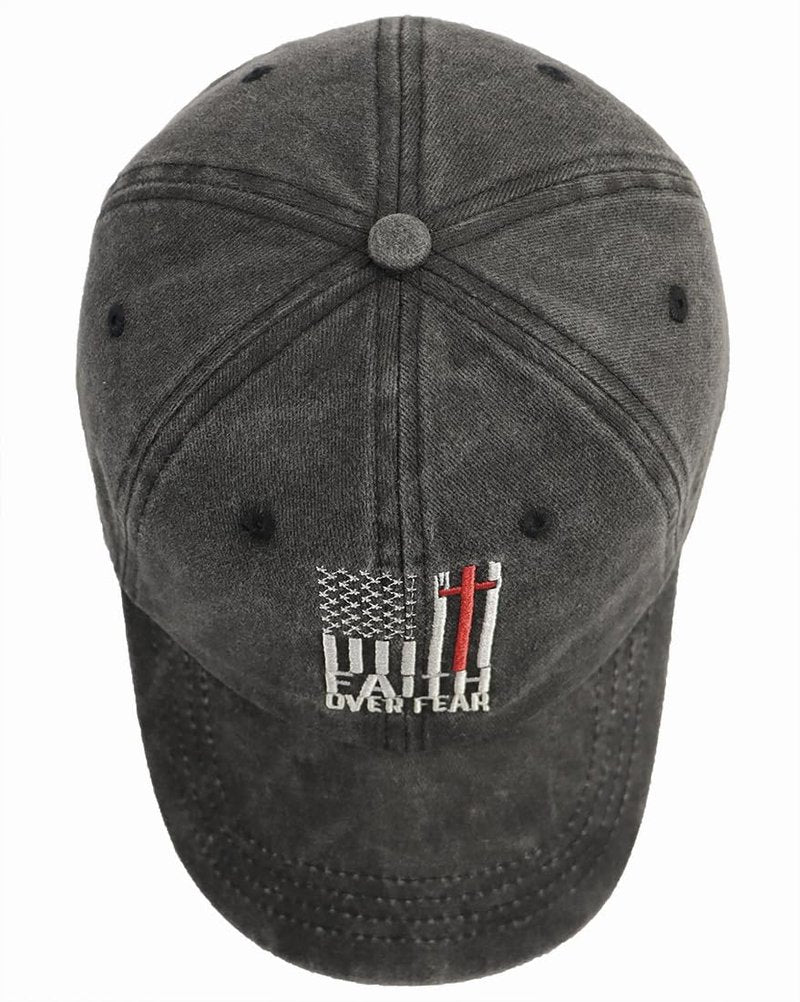 Christian Gifts for Men Women, Faith Over Fear American Flag Hat, Religious Gifts for Birthday Thanksgiving Christmas, Jesus Cross Baseball Cap Black