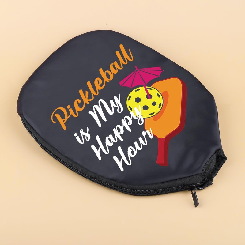 HOLLP 2PC Pickleball Paddle Covers Pickleball is My Happy Hour Pickleball Racket Bag Gift For Pickleball Players (My Happy Hour)